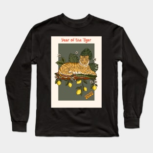 Jungle Tiger on Lemon Log With  2022 Year of the Tiger Long Sleeve T-Shirt